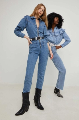 Answear Lab salopeta jeans x colectia limitata SISTERHOOD cu guler