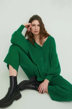 Answear Lab set cardigan si pantaloni femei, culoarea verde