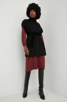 Answear Lab vesta femei, culoarea negru, calduros, cu guler