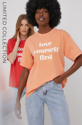 Answear Lab X limited festival collection BE BRAVE tricou din bumbac culoarea portocaliu