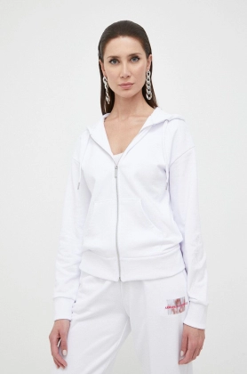 Armani Exchange bluza femei, culoarea alb, cu gluga, neted
