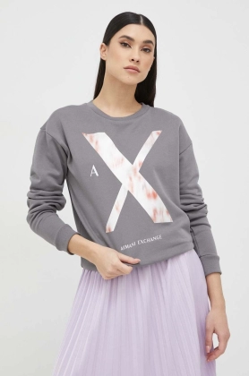 Armani Exchange bluza femei, culoarea gri, cu imprimeu