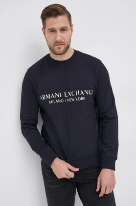 Armani Exchange Hanorac de bumbac barbati, culoarea albastru marin, cu imprimeu