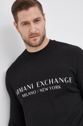 Armani Exchange Hanorac de bumbac barbati, culoarea negru, cu imprimeu