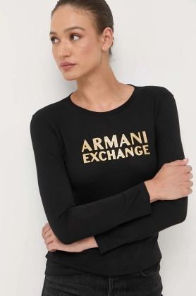 Armani Exchange longsleeve din bumbac culoarea negru