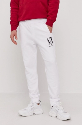 Armani Exchange Pantaloni barbati, culoarea alb, material neted