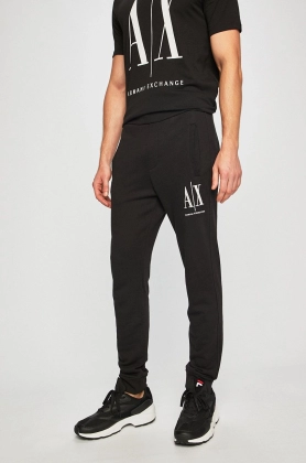 Armani Exchange Pantaloni barbati, culoarea negru, material neted
