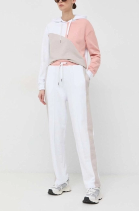 Armani Exchange pantaloni de trening din bumbac culoarea alb, cu imprimeu