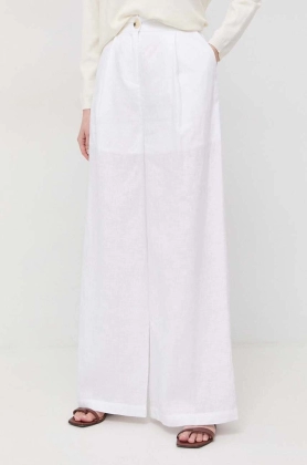 Armani Exchange pantaloni din in culoarea alb, lat, high waist