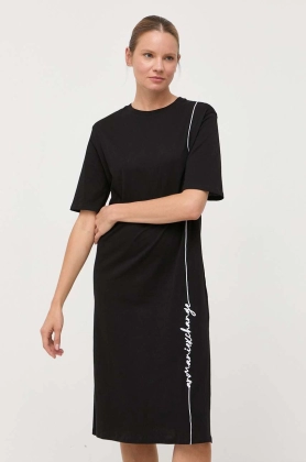 Armani Exchange rochie din bumbac culoarea negru, midi, drept