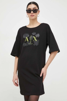 Armani Exchange rochie din bumbac culoarea negru, mini, oversize