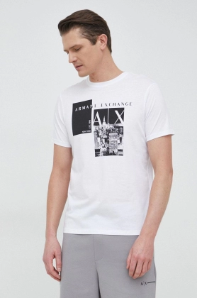 Armani Exchange tricou din bumbac culoarea alb, modelator
