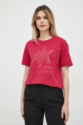 Armani Exchange tricou din bumbac culoarea roz