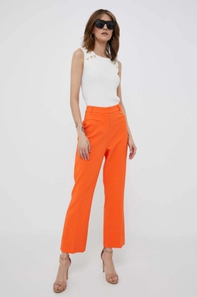 Artigli pantaloni femei, culoarea portocaliu, drept, high waist