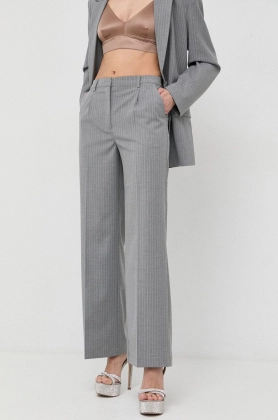 Bardot pantaloni femei, culoarea gri, drept, high waist