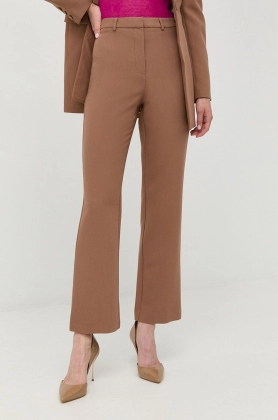 Bardot pantaloni femei, culoarea maro, drept, high waist