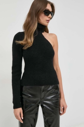 Bardot pulover din amestec de lana femei, culoarea negru, calduros, cu guler