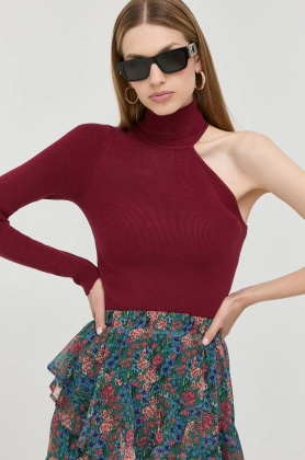 Bardot pulover femei, culoarea bordo, light, cu guler