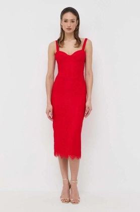 Bardot rochie culoarea rosu, midi, drept