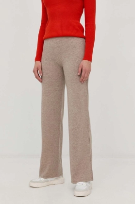 Beatrice B pantaloni de lana femei, culoarea bej, drept, high waist