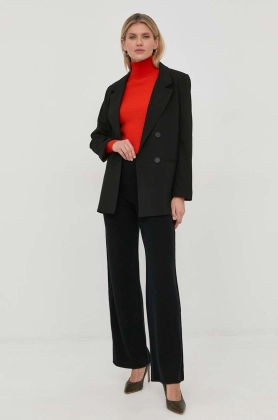 Beatrice B pantaloni de lana femei, culoarea negru, drept, high waist