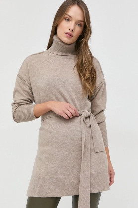 Beatrice B pulover de lana femei, culoarea bej, light, cu guler