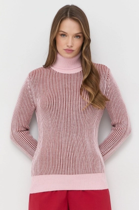 Beatrice B pulover de lana femei, culoarea roz, cu guler