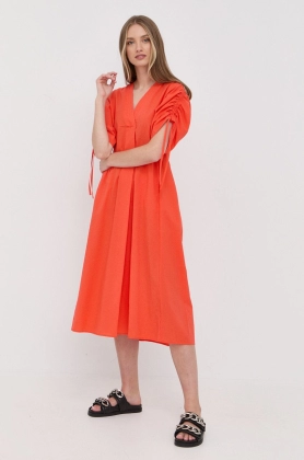 Beatrice B rochie din bumbac culoarea portocaliu, midi, evazati