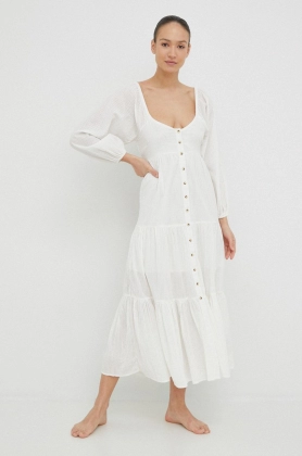 Billabong rochie din bumbac culoarea alb, maxi, evazati