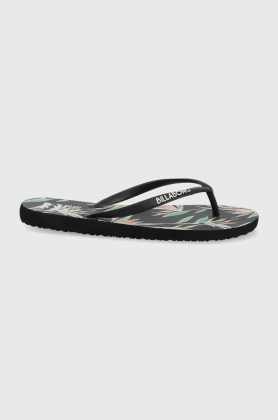 Billabong slapi femei, culoarea negru, cu toc plat