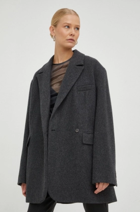 Birgitte Herskind palton de lana culoarea gri, de tranzitie, oversize
