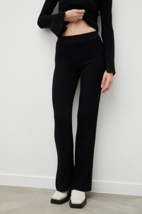 Birgitte Herskind pantaloni de lana femei, culoarea negru, evazati, high waist
