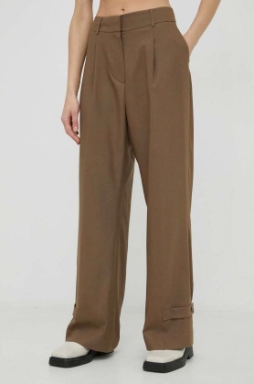 Birgitte Herskind pantaloni din lana Logan femei, culoarea maro, lat, high waist