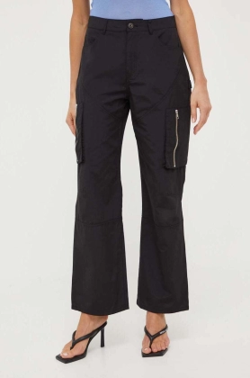 Birgitte Herskind pantaloni femei, culoarea negru, fason cargo, high waist