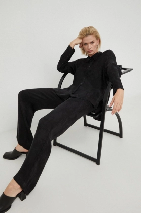 Birgitte Herskind pantaloni femei, culoarea negru, lat, high waist