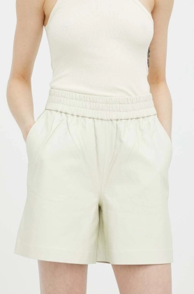 Birgitte Herskind pantaloni scurti de piele Lava femei, culoarea bej, neted, high waist