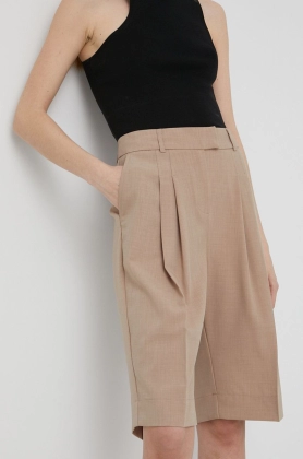 Birgitte Herskind pantaloni scurti femei, culoarea bej, neted, high waist