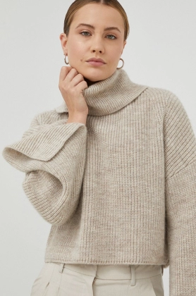 Birgitte Herskind pulover de lana femei, culoarea bej, calduros, cu guler