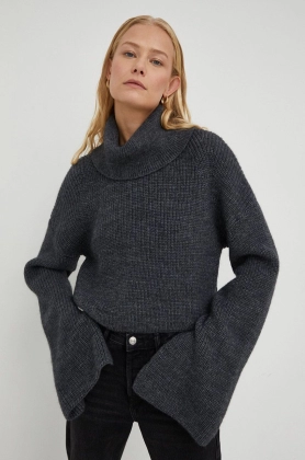 Birgitte Herskind pulover de lana femei, culoarea gri, calduros, cu guler