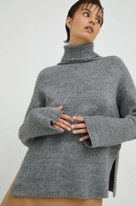 Birgitte Herskind pulover din amestec de lana femei, culoarea gri, cu guler