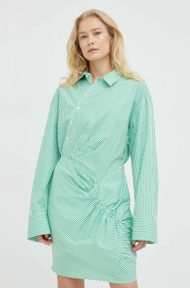 Birgitte Herskind rochie din bumbac culoarea verde, mini, drept