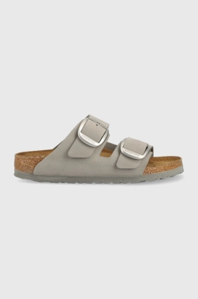 Birkenstock papuci din piele Arizona Big Buckle femei, culoarea gri