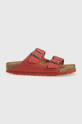 Birkenstock papuci din piele Arizona Corduroy femei, culoarea rosu, 1026102