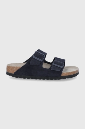 Birkenstock Papuci din piele Arizona femei, culoarea albastru marin