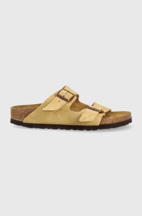 Birkenstock papuci din piele Arizona femei, culoarea bej, 1026174