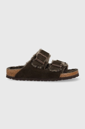 Birkenstock papuci din piele Arizona femei, culoarea maro, 1020528