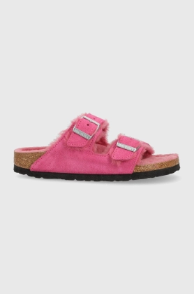 Birkenstock papuci din piele Arizona femei, culoarea roz, 1025554