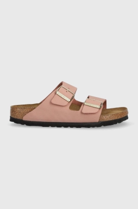 Birkenstock papuci din piele Arizona SFB femei, culoarea roz, 1024219