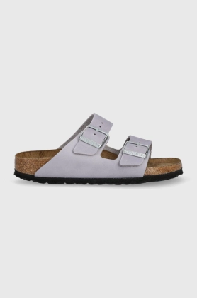 Birkenstock papuci din piele Arizona SFB femei, culoarea violet, 1024241