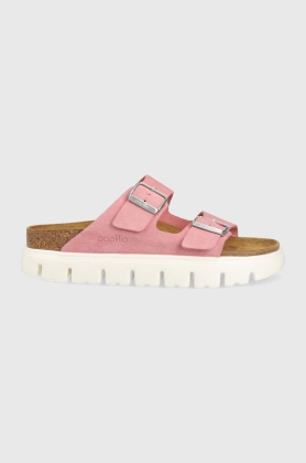 Birkenstock papuci din piele BIRKENSTOCK X PAPILLIO Arizona Chunky femei, culoarea roz, 1025291